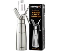 Runesol Siphon Chantilly Professionnel Inox 500ml, Sans Fuite Syphon Cuisine de Chantilly 3 Douilles en Acier Inoxydable et 1 Brosse, Siphons Cuisine Materiel Patisserie pour Desserts de Noël
