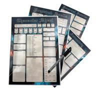 Runewood Encounters 2 feuilles de personnages RPG réutilisables - 4 feuilles de caractères A4 laminées (8 pages), stylo effaçable humide inclus, compatible avec D&D 5E & DND 2024 (5.5E)