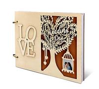 RunFar shop Livre d'or de mariage en bois - Personnalisé - Couverture rigide avec pointes - 28 x 21 cm - Cadeau de baptême, fête prénatale, confirmation - 40 pages
