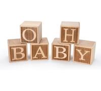 RunFar shop Lot de 6 Lettres en Bois Naturel pour bébé Cube en Bois Cadeau bébé Jouet bébé en Bois gravé Cube Cadeau pour Naissance et baptême idée Cadeau bébé Cadeaux Livre d'or avec