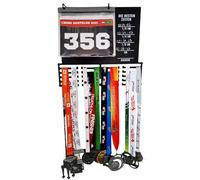 RUNGIFT Porte-médailles de triathlon avec pochettes pour dossard - Les meilleurs temps - Support pour médailles de triathlon et records personnels (1/8, 1/4, 1/2, Ironman) - Cadeau pour triathlète