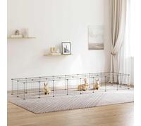 Runheo 36 pièces Cage pour animaux domestiques en acier revêtu par pulvérisation Noir 35 x 35 cm avec porte, modulable extensible et pliable comme enclos pour lapins, cochons d'Inde, hamsters, furets
