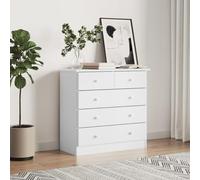 Runheo ALTA Commode blanche en pin massif 77 x 35 x 73 cm avec 5 tiroirs, espace de rangement, buffet pour chambre à coucher, salon, couloir, couloir, buffet moderne avec poignées en bois