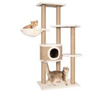 Runheo Arbre à chat 126 cm en jonc de mer avec tronc en peluche, arbre d'escalade et mobilier à griffer, tour de jeu d'intérieur avec grotte, hamac, surfaces de couchage pour l'entretien des griffes