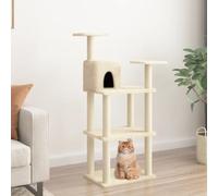 Runheo Arbre à chat avec colonnes en sisal Crème 118,5 cm Meubles d'escalade pour chat avec maison, plateforme en peluche et matériau en bois solide pour l'entretien des griffes, espace de couchage et