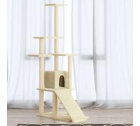Runheo Arbre à chat avec griffoirs en sisal Crème 155 cm Arbre à grimper et maison pour chat avec rampe, meubles à gratter et plateformes pour l'entretien des griffes, jouer, dormir et cacher dans les