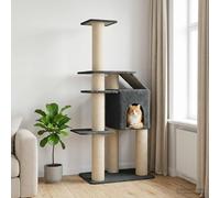 Runheo Arbre à Chat Gris foncé 183 cm avec poteaux à griffer sisal, Maison, Plateforme, perchoir, Niche, Cube, Facile à Assembler pour intérieur Salon, Chambre, Appartement