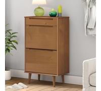 Runheo Armoire à chaussures MOLDE marron en pin massif avec vernis UV, 59,5 x 35 x 103 cm, étroite, peu encombrante, avec tiroir et tiroirs rabattables, pour couloir et entrée