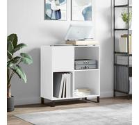 Runheo Armoire à disques blanche en bois avec pieds en fer 84,5 x 38 x 89 cm, espace de rangement pour disques vinyles, plaque supérieure stable pour tourne-disque, armoire en vinyle polyvalente pour