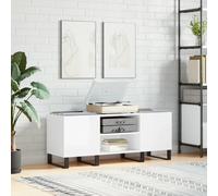 Runheo Armoire à disques en bois blanc brillant avec pieds en fer - 121 x 38 x 48 cm - Espace de rangement pour disques vinyles et vinyles - Étagère stable pour tourne-disque, salon, hi-fi