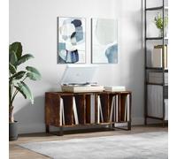 Runheo Armoire à disques en chêne fumé - 100 x 38 x 48 cm - Avec pieds en fer et espace de rangement stable pour disques vinyles - Idéal comme rack hifi dans le salon ou le home cinéma