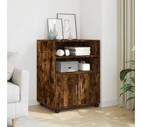 Runheo Armoire à roulettes en bois de chêne fumé 60 x 48 x 81 cm avec compartiment d'armoire et étagère ouverte, 4 roulettes pivotantes à 360°, rangement stable au bureau et à domicile pour classeurs