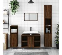 Runheo Armoire de Bain chêne Marron Bois d'ingénierie 30x30x100 cm Meuble de Rangement Compact avec Porte Double et étagère Ouverte Design Moderne pour Salle de Bain, buanderie, Toilette, WC