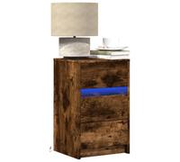 Runheo Armoire de Chevet en Bois d'ingénierie chêne fumé avec tiroir et lumières LED RVB, Table d'appoint pour Chambre et Salon, Rangement spacieux, Niche Multifonction, Meuble Moderne et Durable