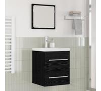 Runheo Armoire de lavabo avec tiroirs - Noir - 42 x 39 x 52 cm - Meuble de salle de bain - Meuble bas - Meuble pour invités - Rangement peu encombrant - Organiseur mural à suspendre - Double embout