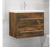 Runheo Armoire de lavabo en chêne fumé 60 x 38,5 x 48 cm, matériau dérivé du bois, meuble de salle de bain avec espace de rangement, résistant à l'humidité, pour salle de bain, sous lavabo
