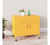 Runheo Armoire de Rangement en Acier Jaune Moutarde 60x35x56 cm avec étagère réglable 4 Roues freinables Meuble casier pour Salon Bureau Chambre Cuisine Garage
