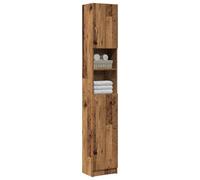 Runheo Armoire de salle de bain, aspect bois vieilli, 32 x 25,5 x 190 cm, matériau à base de bois, durable, résistant à l'humidité, grand espace de rangement pour la salle de bain, facile d'entretien