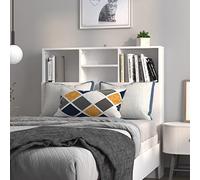 Runheo Armoire de Tête de Lit Murale Blanche 100x19x103,5 cm, Rangement Livres Décorations, Bois d'Ingénierie, headboard Only, cabeceras de cama