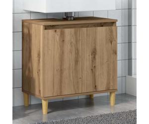 Runheo Armoire d'évier chêne Artisanal Bois d'ingénierie 58x33x60 cm Meuble lavabo sous Vasque Rangement avec Portes et Pieds Robustes pour Salle Bain, Toilette, buanderie, aménagement Mural ou Sol