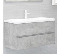 Runheo Armoire d'évier Gris béton en Bois d'ingénierie avec lavabo encastré en céramique, Robinet Inclus, tiroir de Rangement spacieux pour Salle de Bain, Toilette, buanderie