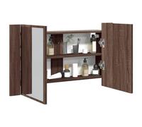 Runheo Armoire miroir LED marron aspect chêne avec acrylique 80 x 12 x 45 cm, lumière RVB, montage mural, espace de rangement avec 2 étagères, meuble de salle de bain pour buanderie, WC d'invités, peu