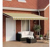 Runheo Auvent manuel à bras articulé avec LED, vert, blanc, jaune, 5 x 3 m, protection solaire résistante aux intempéries, en polyester, avec cadre en aluminium, pour balcon, terrasse, jardin