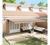 Runheo Auvent rétractable beige, 600 x 300 cm, tissu résistant aux UV, imperméable, avec bras articulé, protection solaire, résistant aux intempéries, pour jardin, balcon, terrasse, autoportant, avec