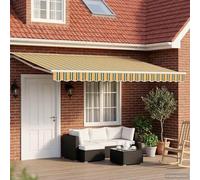 Runheo Auvent rétractable Manuel Vert et Jaune 5 x 3 m avec Toile et Cadre Acier, Protection Solaire pour terrasse, Jardin, Balcon, pergola, ombrage extérieur