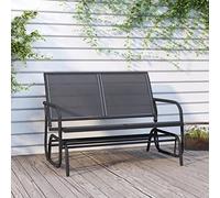 Runheo Banc à bascule de jardin noir - 120,5 x 76 x 86,5 cm - Textile et acier - Structure résistante aux intempéries avec toit solaire - Siège à bascule confortable pour terrasse, jardin, balcon et