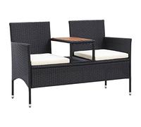 Runheo Banc de jardin 2 places avec table à thé, 143 cm, en polyrotin noir, résistant aux intempéries, avec accoudoirs et dossier, coussin amovible confortable pour balcon, terrasse