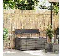 Runheo Banc de jardin avec espace de rangement et coussin gris en rotin synthétique résistant aux intempéries avec accoudoirs et dossier pour balcon, terrasse, véranda et jardin d'hiver