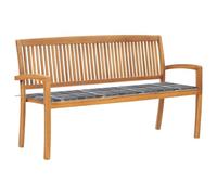Runheo Banc de Jardin en Bois de Teck Massif empilable avec Coussin Gris 159 cm Meuble extérieur pour terrasse Balcon Patio Cour Veranda Assise Confortable Robuste et Pliable