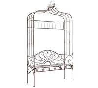 Runheo Banc de Jardin en Fer forgé Marron Antique 122 cm avec Dossier et Assise Large idéal pour terrasse Balcon Patio Cour Veranda décoration extérieur