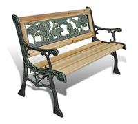 Runheo Banc de jardin pour enfant en bois avec dossier en bois massif et structure en fer aspect bronze, résistant aux intempéries pour banc de balcon, terrasse, extérieur, banc de parking, siège et