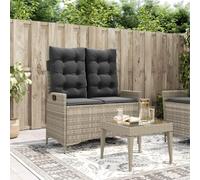 Runheo Banc de jardin réglable avec coussin gris clair poly rotin acier revêtu par pulvérisation résistant aux intempéries pliable avec dossier et accoudoirs pour balcon, terrasse, véranda, se