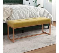 Runheo Banc jaune moutarde en velours rembourré avec mousse 110 x 36 x 45 cm comme banc de couloir, banc de garde-robe et banc de lit pour entrée et chambre à coucher