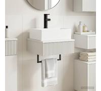 Runheo Basin de Lavage Mural Blanc Bois d'ingénierie 40 x 41 x 39 cm avec Robinet évacuation Rapide pour Salle Bain Moderne Gain Place Rangement Suspendu