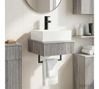 Runheo Basin de Lavage Mural Sonoma Gris en Bois d'ingénierie 40 x 41 x 39 cm avec Pack Installation Complet pour Salle de Bain Moderne, Meuble lavabo Suspendu optimisant Rangement et Espace