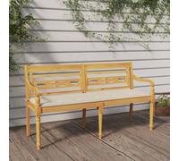 Runheo Batavia Banc de jardin en teck massif avec coussin crème, 150 cm, résistant aux intempéries, avec dossier et accoudoirs, assise confortable pour balcon, terrasse, extérieur et véranda