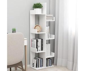 Runheo Bibliothèque Blanc en Bois d’ingénierie 48x25,5x140 cm avec 8 Compartiments, Rangement Bureau Salon Chambre, Meuble étagère casier pour Livre Dossier décoration