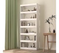 Runheo Bibliothèque blanche 80 x 30 x 199,5 cm, en pin massif, 6 compartiments, séparateur de pièce polyvalent pour livres, décoration et rangement, design robuste