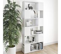 Runheo Bibliothèque Blanche en Bois d'ingénierie 6 Compartiments 80x24x186 cm Meuble Armoire Rangement pour Salon Bureau Chambre, séparateur de pièce modulable, organise et décore Votre Espace