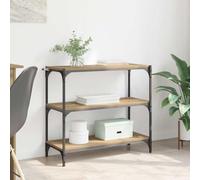 Runheo Bibliothèque en chêne artisanal, 80 x 33 x 70,5 cm, matériau à base de bois, 3 étagères, design industriel, cadre en fer stable, pour salon et bureau à domicile