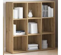 Runheo Bibliothèque en chêne artisanal, 98 x 29 x 97,5 cm, à 9 compartiments en matériau du bois, étagère sur pied pour livres, magazines, DVD, organiseur cube polyvalent