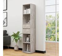 Runheo Bibliothèque Gris béton en Bois d'ingénierie 36x30x171 cm avec 4 étagères et 2 tiroirs pour Rangement Optimal Salon Bureau Chambre, Meuble Armoire casier pour Livres dossiers et Objets déco