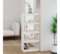Runheo Bibliothèque séparateur de pièce, blanche, 60 x 30 x 135,5 cm, en pin massif, 4 compartiments, organisateur de rangement polyvalent pour salon, couloir