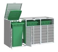 Runheo Boîte à poubelles en acier pour 3 bacs - 216 x 81 x 115 cm - Gris - Avec couvercle à charnière - Revêtement résistant aux intempéries pour jardin, cour et terrasse - Boîte à déchets pratique