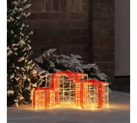 Runheo Boîte cadeau avec 60 LED en acrylique - 20 x 20 x 20 cm - 3 pièces - Blanc chaud - Décoration de Noël élégante pour table et étagère - Avec source d'alimentation USB