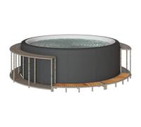 Runheo Bordure de bain à remous avec espace de rangement, gris en polyrotin, escalier en bois, accessoire stable pour piscine et jacuzzi avec cadre en acier revêtu par pulvérisation et surface de